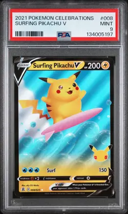 2021 POKEMON CELEBRATIONS #008 SURFING PIKACHU V PSA 9 - Image 1