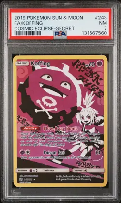 2019 POKEMON SUN & MOON COSMIC ECLIPSE SECRET #243 FULL ART/KOFFING PSA 7 - Image 1