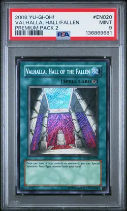 2008 YU-GI-OH! PREM PACK 2 #EN020 VALHALLA, HALL OF THE FALLEN PSA 9 - Image 1