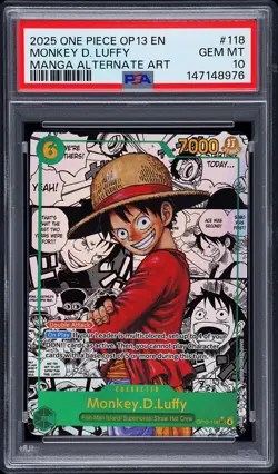 2025 ONE PIECE MANGA ALT ART OP13-118 CARRYING ON HIS WILL MONKEY D LUFFY PSA 10 - Image 1