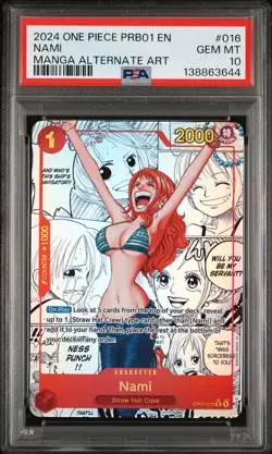 2024 ONE PIECE PRB01-016 PREM BOOSTER MANGA ALTERNATE ART NAMI PSA 10 - Image 1