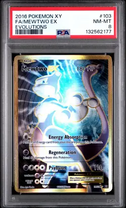 2016 POKEMON XY EVOLUTIONS #103 FULL ART/MEWTWO EX PSA 8 - Image 1