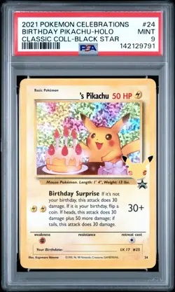 2021 POKEMON CELEBRATIONS CLASSIC COLLECTION #24 BIRTHDAY PIKACHU-HOLO PSA 9 - Image 1