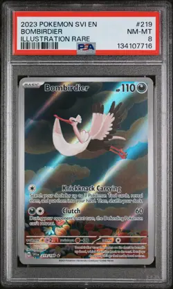 2023 POKEMON SVI EN-SCARLET & VIOLET ILLUSTRATION RARE #219 BOMBIRDIER PSA 8 - Image 1