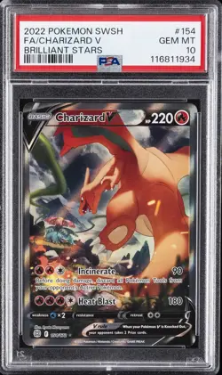 2022 POKEMON SWORD & SHIELD BRILLIANT STARS #154 FULL ART/CHARIZARD V PSA 10 - Image 1