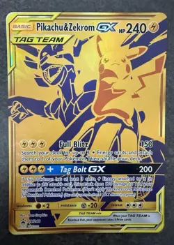 JUMBO Oversized Pikachu & Zekrom GX Tag Team Gold Promo SM248 Pokemon NM - Image 1