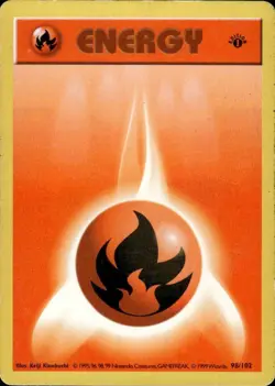Pokemon 1st Ed. Base Common Fire Energy 98/102 - Heavy Play (HP) - Image 1