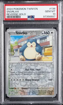2024 POKEMON TWM EN-TWILIGHT MASQUERADE REVERSE HOLO #136 SNORLAX PSA 10 - Image 1