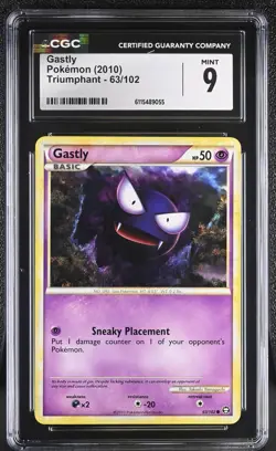 CGC MINT 9 Pokemon Gastly 63/102 2010 Triumphant - Image 1