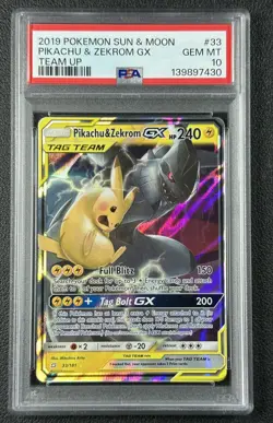 PIKACHU & ZEKROM PSA 10 2019 POKEMON SUN MOON TEAM UP #33/181 HOLO 430 - Image 1