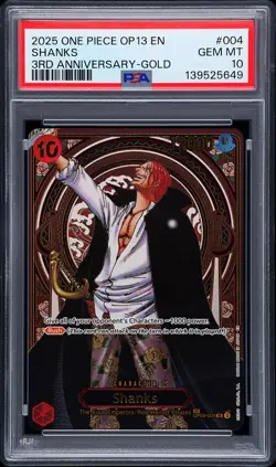 2025 ONE PIECE OP13-CARRYING ON HIS WILL 3RD ANV-GOLD #004 SHANKS PSA 10 - Image 1