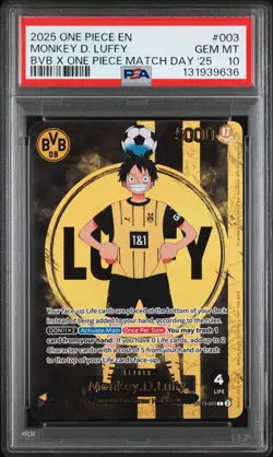 2025 ONE PIECE PROMOS BVB X ONE PIECE MATCH DAY 2025 #003 MONKEY D. LUFFY PSA 10 - Image 1