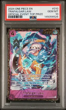 2024 ONE PIECE PROMOS OFFICIAL EVENT TOP PRIZE #010 TRAFALGAR LAW PSA 10 - Image 1
