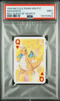 1999 BICYCLE POKEMON MINI PLAYING CARDS RED DECK QUEEN OF HEARTS DRAGONITE PSA 9 - Image 1