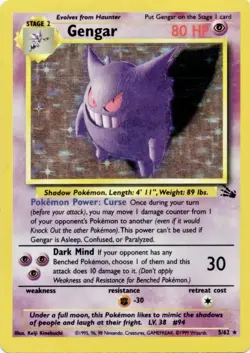 Gengar 5/62 Fossil Holo Rare Pokemon Card LP Light Play Condition - Image 1