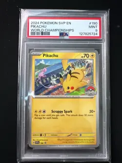 Pokemon TCG Pikachu SVP190 World Championships 2024 Promo Card PSA 9 - Image 1