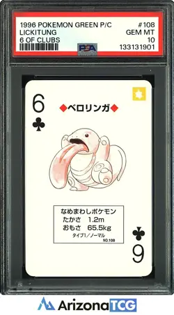 Pokemon 1996 Lickitung 108 6 Of Clubs Green Playing Card Japanese PSA 10 - Image 1