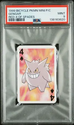1999 BICYCLE POKEMON MINI PLAYING CARDS RED DECK 4 OF SPADES GENGAR PSA 9 - Image 1