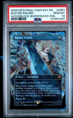 2025 MTG FINAL FANTASY WOODBLOCK BORDERLESS-FOIL #0351 BUSTER SWORD PSA 10 - Image 1
