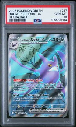 2025 POKEMON DRI EN-DESTINED RIVALS ULTRA RARE TEAM ROCKET'S CROBAT EX PSA 10 - Image 1