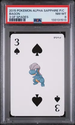 2015 POKEMON ALPHA SAPPHIRE PLAYING CARDS 3 OF SPADES BAGON PSA 8 - Image 1