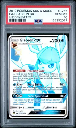 2019 POKEMON SUN & MOON HIDDEN FATES #SV55 FULL ART/GLACEON GX PSA 10 - Image 1