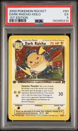 2000 POKEMON ROCKET 1ST EDITION #83 DARK RAICHU-HOLO PSA 5 - Image 1
