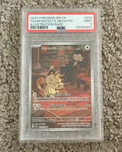 Pokemon Destined Rivals - Team Rocket’s Meowth 203/182 Illustration Rare PSA 9 - Image 1