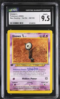 CGC MINT+ 9.5 Pokemon Unown L 86/105 2002 Neo Destiny 1st Edition - Image 1