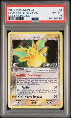 2005 POKEMON EX DELTA SPECIES #3 DRAGONITE-REVERSE FOIL PSA 8 - Image 1