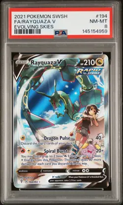 2021 POKEMON SWORD & SHIELD EVOLVING SKIES #194 FULL ART/RAYQUAZA V PSA 8 - Image 1