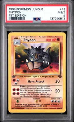 1999 POKEMON JUNGLE 1ST ED #45 RHYDON PSA 9 - Image 1