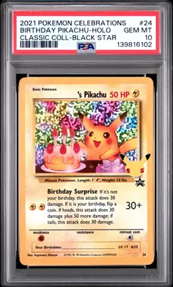 2021 POKEMON CELEBRATIONS CLASSIC COLLECTION #24 BIRTHDAY PIKACHU-HOLO PSA 10 - Image 1