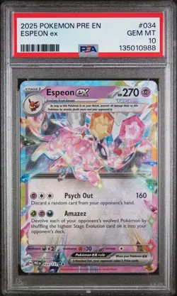 2025 Pokemon Prismatic Evolutions Espeon ex #034 PSA 10 - Image 1