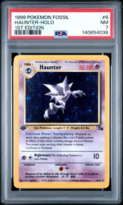 1999 POKEMON FOSSIL 1ST ED #6 HAUNTER-HOLO PSA 7 - Image 1