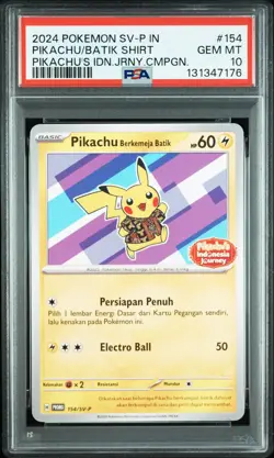 2024 POKEMON INDONESIAN JOURNEY CAMPAIGN #154 PIKACHU IN BATIK SHIRT PSA 10 - Image 1