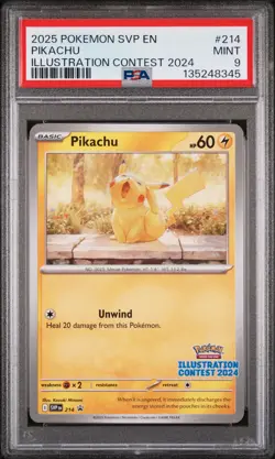 2025 POKEMON SVP EN-SV BLACK STAR PROMO ILLUSTRATION CONTEST 2024 PIKACHU PSA 9 - Image 1