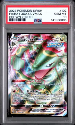 2023 POKEMON SWORD & SHIELD CROWN ZENITH #102 FULL ART/RAYQUAZA VMAX PSA 10 - Image 1