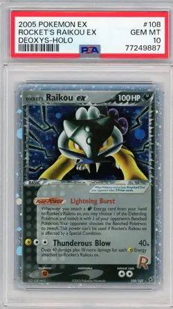 2005 Pokemon EX Rocket's Raikou Holo Deoxys #108 PSA 10 Gem Mint Chipped Corner - Image 1