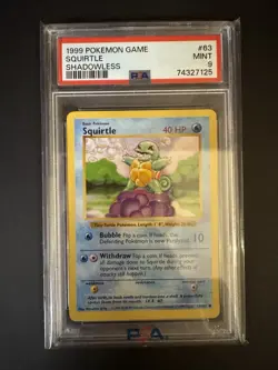 1999 Pokemon Base Set Shadowless Unlimited #63 Squirtle PSA 9 Mint - Image 2