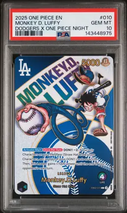 2025 ONE PIECE PROMOS DODGERS X ONE PIECE NIGHT #010 MONKEY D. LUFFY PSA 10 - Image 1
