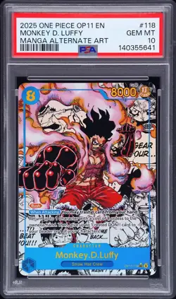 2025 ONE PIECE MANGA ALTERNATE ART OP11-118 MONKEY D. LUFFY PSA 10 - Image 1
