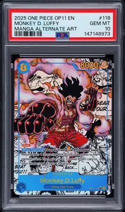 2025 ONE PIECE MANGA ALTERNATE ART OP11-118 MONKEY D. LUFFY PSA 10 - Image 1