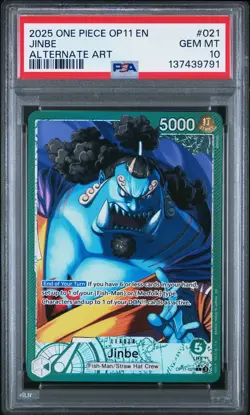2025 ONE PIECE OP11-A FIST OF DIVINE SPEED ALTERNATE ART #021 JINBE PSA 10 - Image 1