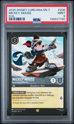 2025 DISNEY LORCANA EN 7 FOIL #200 MICKEY MOUSE - INSPIRATIONAL WARRIOR PSA 9 - Image 1