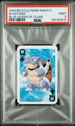 1999 BICYCLE POKEMON MINI PLAYING CARDS BLUE DECK QUEEN OF CLUBS BLASTOISE PSA 9 - Image 1