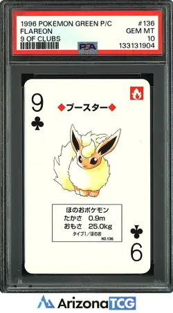 Pokemon 1996 Flareon 136 9 Of Clubs Pokemon Green Playing Card Japanese PSA 10 - Image 1