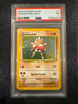 1999 Pokemon Base Set Unlimited Hitmonchan Holo Rare #7 PSA 7 NM Card 7/102 - Image 1