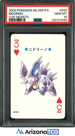 Pokemon 2000 Nidorino 033 3 Of Hearts Silver Playing Card Japanese PSA 10 - Image 1