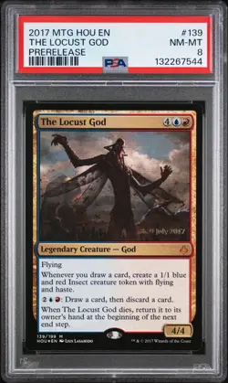 2017 MTG HOUR OF DEVASTATION PRERELEASE #139 THE LOCUST GOD PSA 8 - Image 1